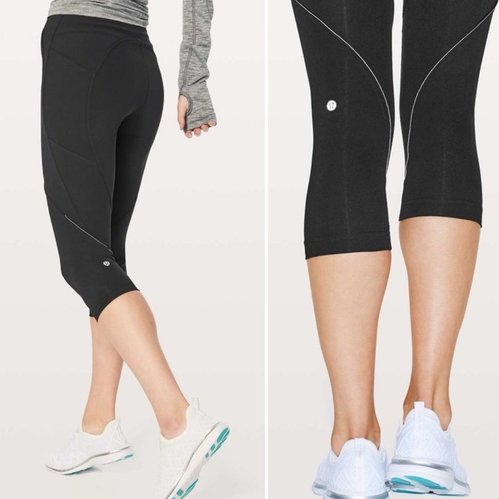 lululemon athletica Black Cropped Leggings with White Detail